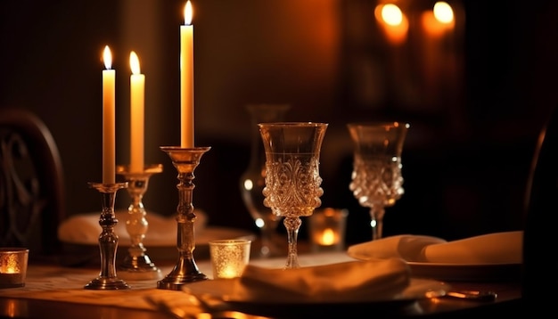Foto gratuita la luz de las velas ilumina la celebración de la espiritualidad y el lujo con vino generado por ia