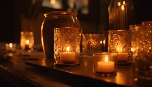 La luz de las velas resplandecientes ilumina la tranquila escena de espiritualidad generada por la IA
