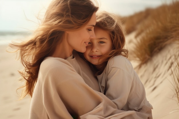 Madre e hija pasando tiempo juntos en la playa