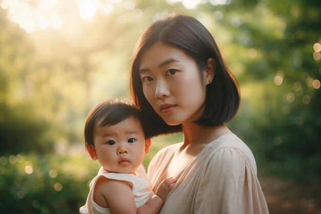 Madre de tiro medio con lindo bebé