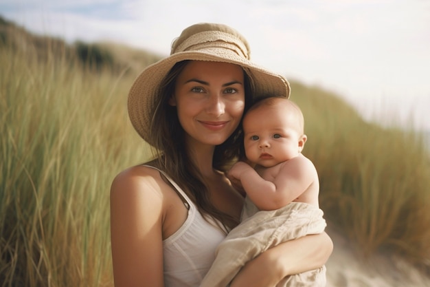 Madre de tiro medio con lindo bebé