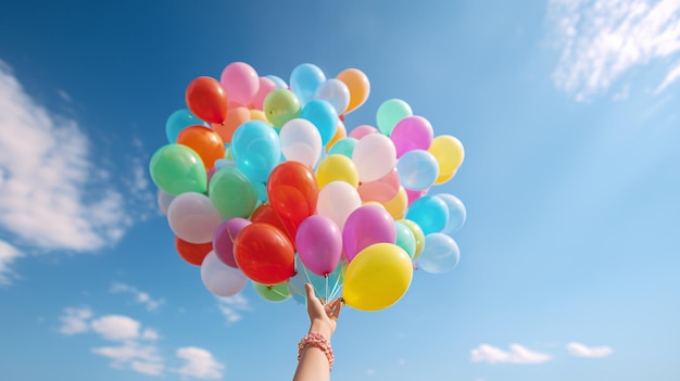 Foto gratuita el mágico momento de lanzar globos al cielo