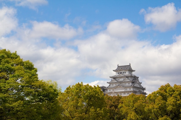 Foto gratuita magnífico parque shiromidai bajo el cielo azul capturado en himeji, japón