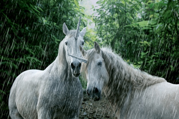 Magníficos unicornios en la naturaleza.