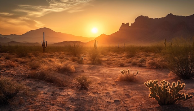 Foto gratuita majestica cordillera tranquila puesta de sol aventura en el desierto de áfrica generada por inteligencia artificial