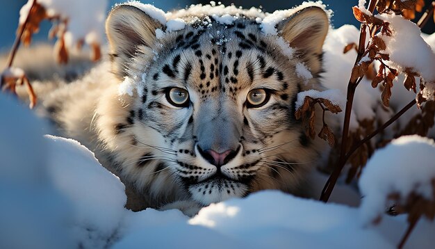 Majestico tigre mirada feroz belleza en la naturaleza tranquilidad de invierno generada por la IA