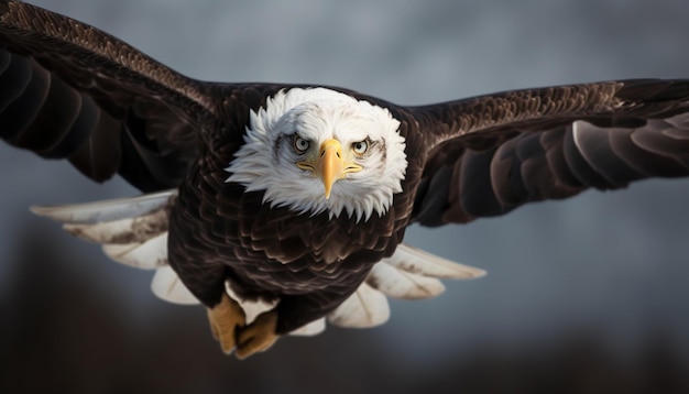 Foto gratuita majestuosa águila calva extiende alas en vuelo generada por ia