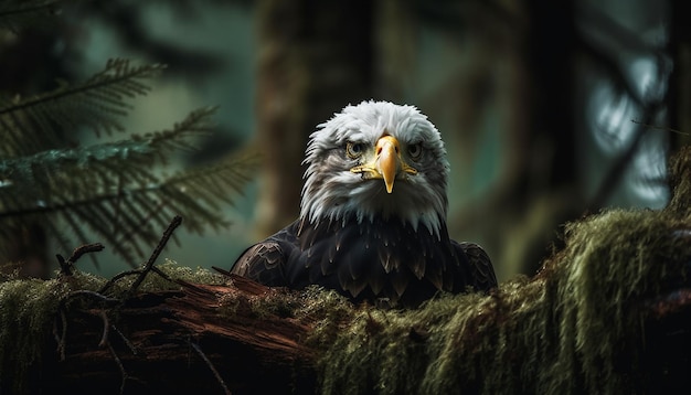 Majestuosa águila calva posada en una rama exterior generada por IA