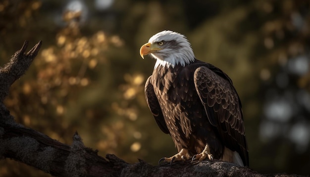 Foto gratuita majestuosa águila calva posada en rama de invierno ia generativa