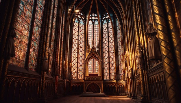 Foto gratuita majestuosa basílica gótica con vidrieras generadas por ia