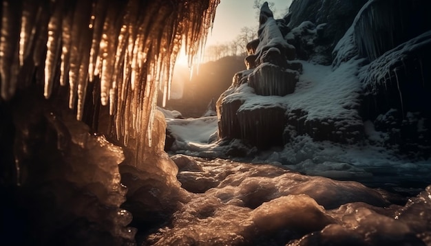 Foto gratuita la majestuosa cadena montañosa refleja la belleza de la naturaleza generada por ia