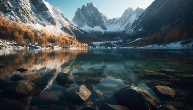 La majestuosa cadena montañosa refleja la belleza tranquila de la naturaleza generada por IA
