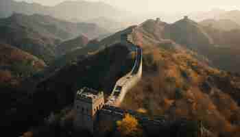 Foto gratuita una majestuosa cadena montañosa rodea el antiguo muro fronterizo de beijing generado por ia