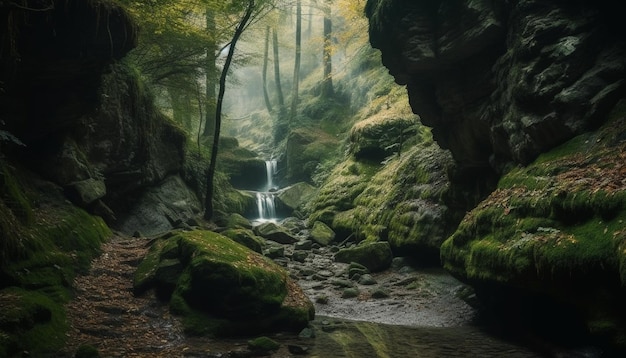 Foto gratuita majestuosa cordillera, agua que fluye, área silvestre, cielo en la tierra generado por ia