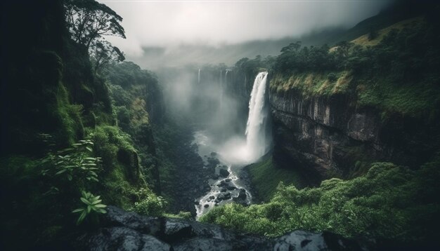 Majestuosa cordillera, cascada tranquila, caída de belleza generada por IA