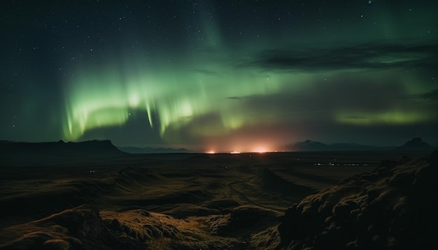 Majestuosa cordillera iluminada por campo estelar generado por IA