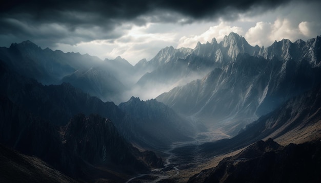 La majestuosa cordillera montañosa revela la belleza de la naturaleza generada por IA