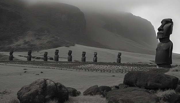 Foto gratuita majestuosa escultura antigua se encuentra en un acantilado generado por ia