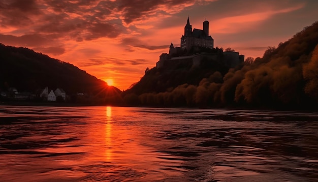 La majestuosa silueta del atardecer refleja la belleza de la naturaleza generada por IA