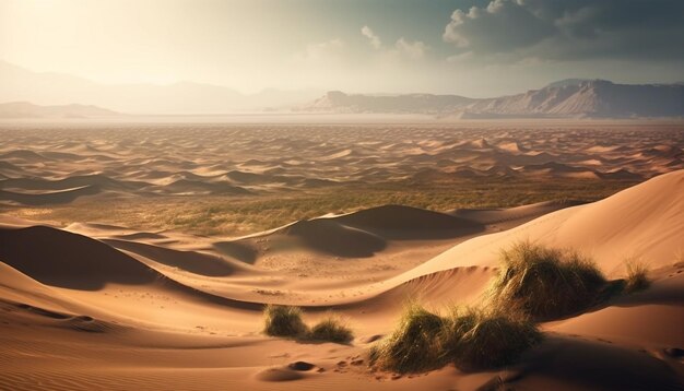 Majestuosas dunas de arena se ondulan al atardecer generadas por IA