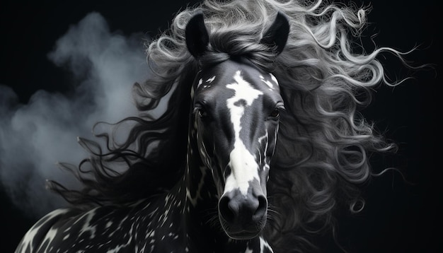 Foto gratuita majestuoso caballo corriendo al viento mostrando su larga melena generada por inteligencia artificial