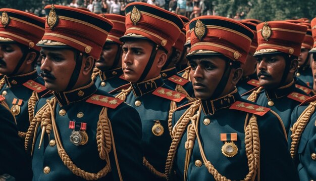 Majestuoso ejército marchando en un desfile festivo tradicional generado por IA