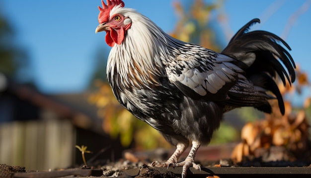 Foto gratuita el majestuoso gallo de pie en el prado de otoño rodeado de la naturaleza generada por la inteligencia artificial