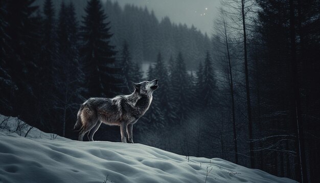 Majestuoso lobo gris caminando en el país de las maravillas invernal generado por IA