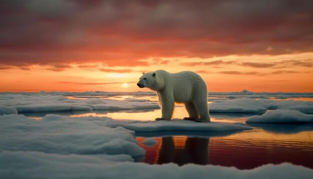 Majestuoso mamífero ártico de pie sobre un témpano de hielo congelado generado por IA