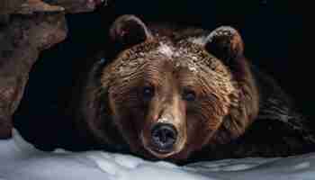 Foto gratuita majestuoso oso grizzly en la nieve luciendo juguetón generado por ia