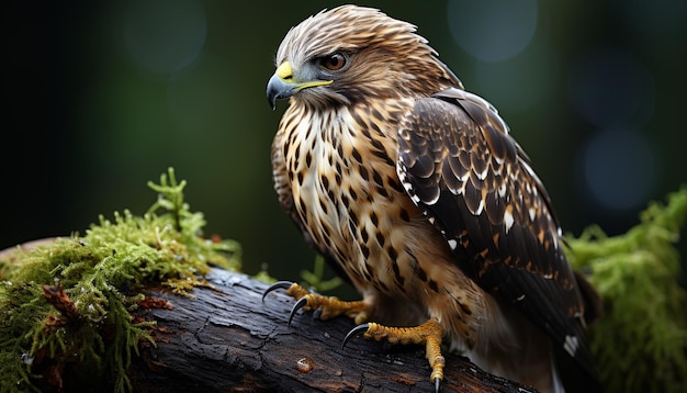 Foto gratuita majestuoso pájaro posado en una rama mirando con intenso ojo animal generado por inteligencia artificial