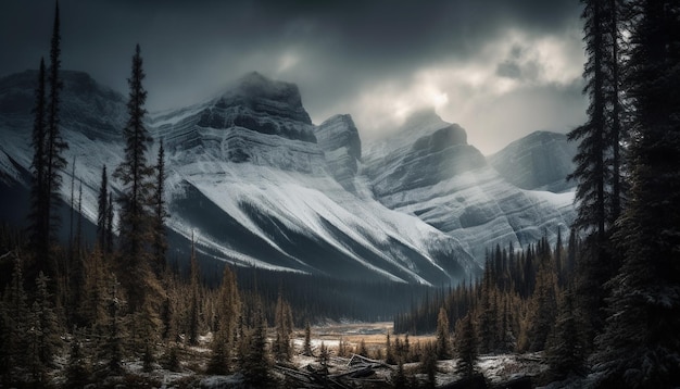 Foto gratuita el majestuoso pico de la montaña en invierno una escena tranquila de la naturaleza generada por la inteligencia artificial