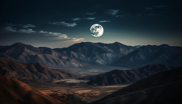 Foto gratuita majestuoso pico de montaña bajo la luz de la luna y las estrellas generadas por ia