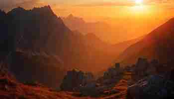 Foto gratuita majestuoso pico de montaña retroiluminado por el amanecer generado por ia