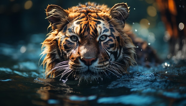 Foto gratuita majestuoso tigre de bengala mirando reflejando la belleza de la naturaleza generada por inteligencia artificial