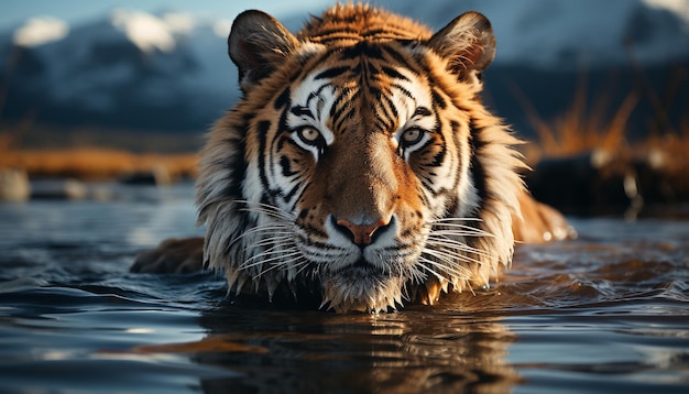 Foto gratuita majestuoso tigre de bengala mirando reflejando la belleza de la naturaleza generada por inteligencia artificial