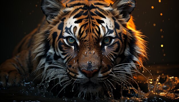 Majestuoso tigre mirada feroz belleza salvaje naturaleza obra maestra rayada generada por inteligencia artificial