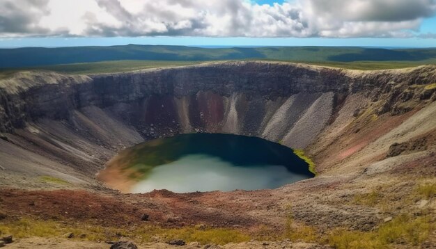 Majestuoso volcán en erupción creando un terreno extremo y una belleza panorámica generada por IA
