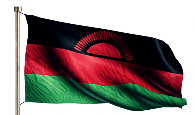 Malawi Bandera Nacional Aislado Fondo Blanco 3D