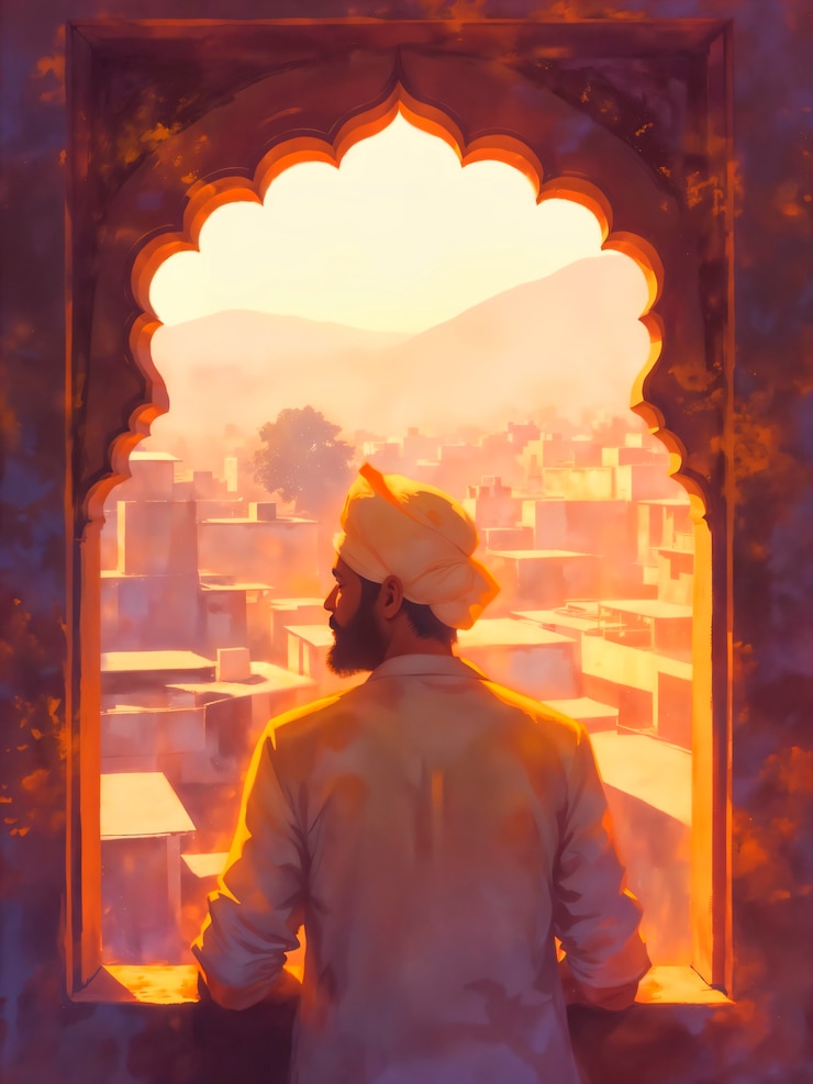 Foto gratuito man gazing at the cityscape at sunrise