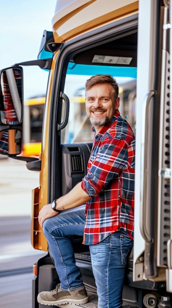 Foto gratuita man working as a truck driver posing