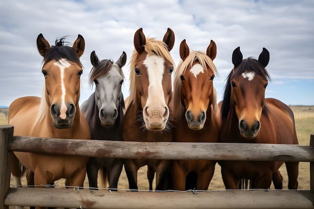 La manada de caballos detrás de la valla