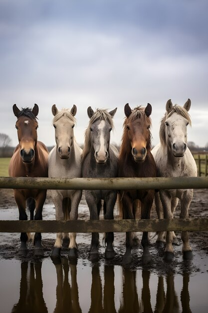 La manada de caballos detrás de la valla