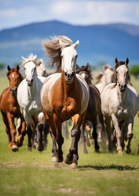 Manada de caballos salvajes en la naturaleza