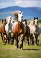 Foto gratuita manada de caballos salvajes en la naturaleza