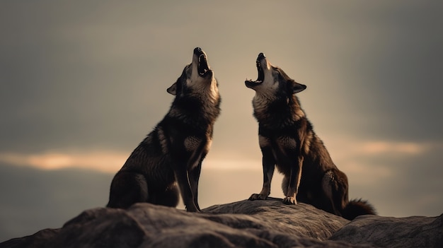 Foto gratuita manada de lobos en ambiente natural