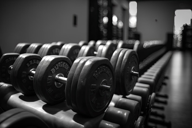 Mancuernas en el suelo de un gimnasio Ai generativo