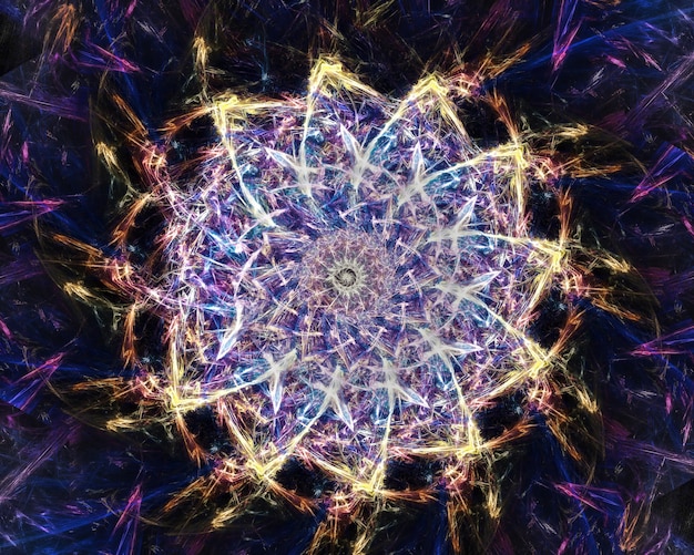 Mandala de arte fractal y colores oscuros fríos