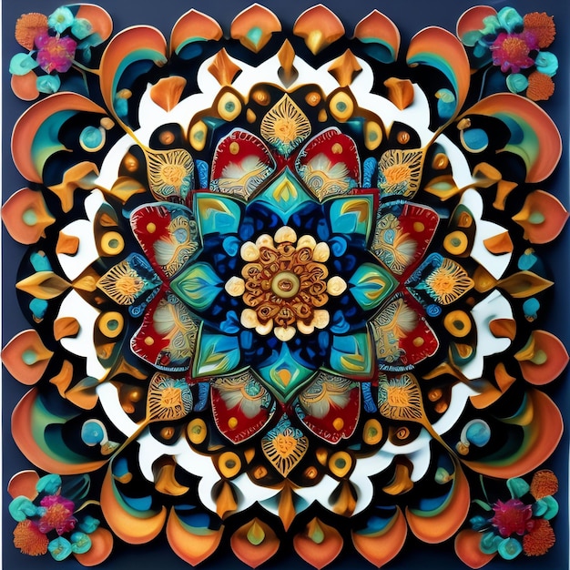 Foto gratuita un mandala colorido con un diseño floral.