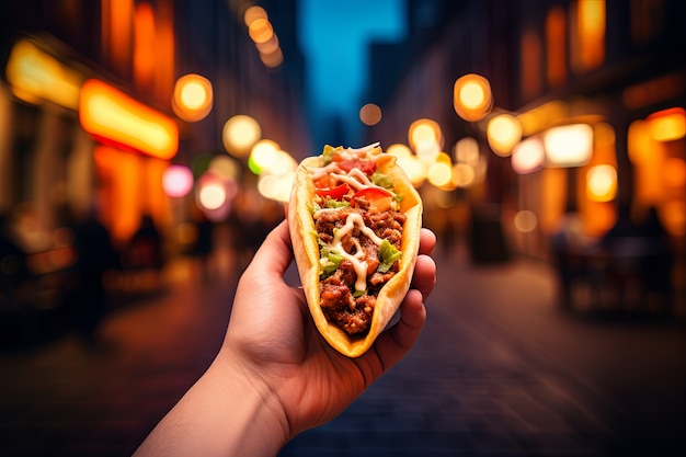 Foto gratuita con la mano un delicioso taco